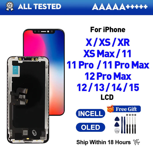 Ecran LCD/OLED Remplacement iPhone 6 6s 7 8 X XR XS 11 12 13 14 15 Mini Pro Max